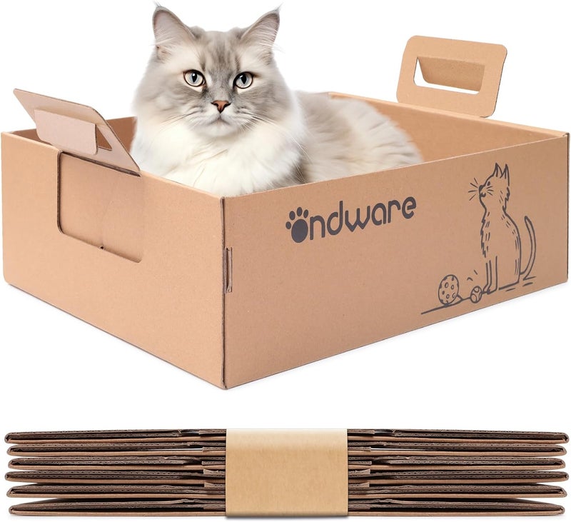 ondware Store 6 PCS Disposable Litter Boxes for Cats, Foldable Cardboard Cat Litter Box, Portable Waterproof Travel Litter Box for Cats（17.5x13.6x5.3 Inch） - Image 1
